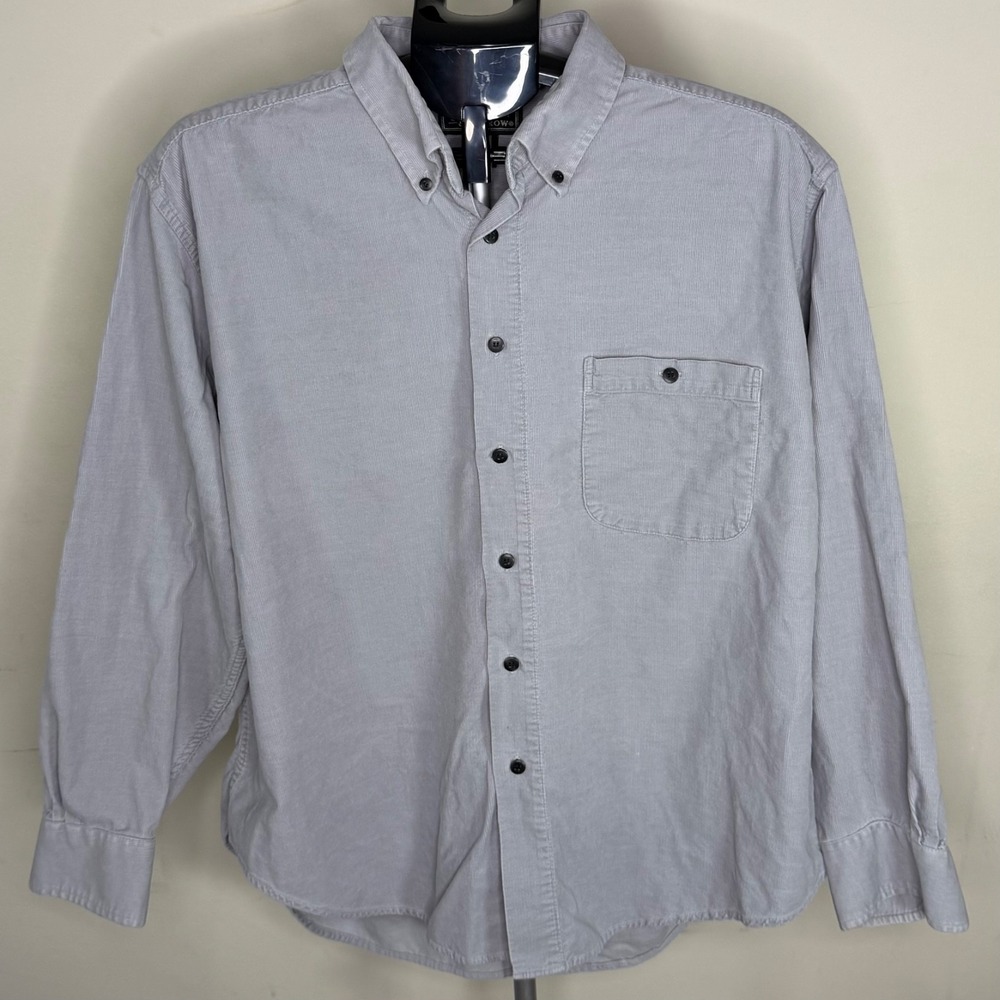 Croft & Barrow Men's L Gray Corduroy Button Down Shirt Long Sleeve Cotton